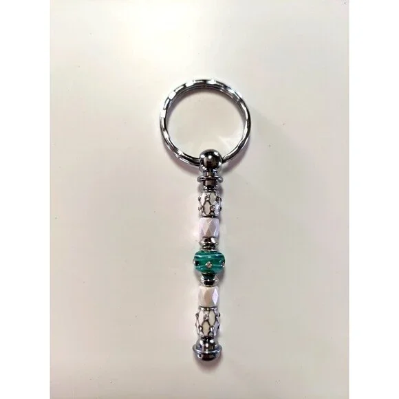 Beaded Keychain, Bag Charm, Accessory - Green, White, Bling, Handmade - Picture 1 of 3